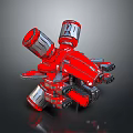 Red Mechanical Structure With Multiple Cylindrical Components And Metallic Texture Design 3d model