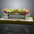 Garden Decor Stone Flower Box With Colorful Flowers On Brick Platform