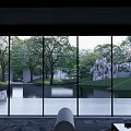 Modern Outdoor Pergola Design With Natural Pond Trees And Rockery Landscape