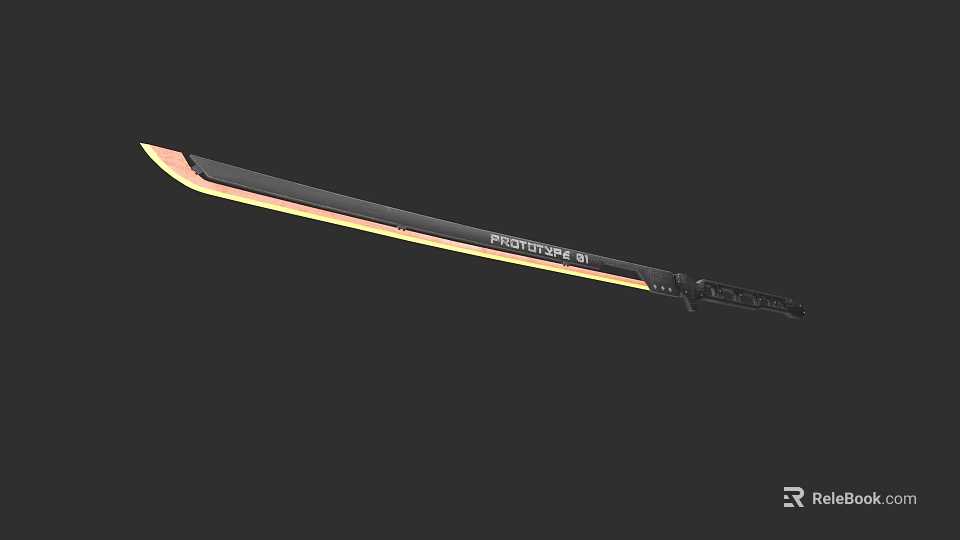 Sharp Decorative Long Sword With Black Handle And Golden Edge Design 3d model