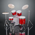 Red Drum Set With Cymbals And Drum Stool On Reflective Dark Background 3d model