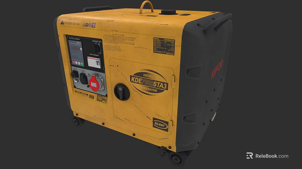 Yellow Portable Generator With Control Panel And Wheels KDE5500 STX3 Kitchen Appliance 3d model 