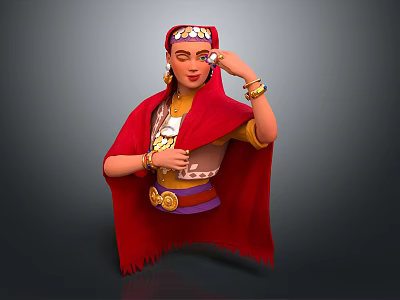 Game Movie Character Wearing Red Cape With Golden Headpiece And Ornaments 3d model