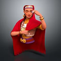 Game Movie Character Wearing Red Cape With Golden Headpiece And Ornaments