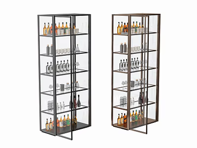 Modern Glass Door Wine Cabinet With Multi Layer Shelf And Wine Bottles Glasses 3d model
