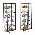 Modern Glass Door Wine Cabinet With Multi Layer Shelf And Wine Bottles Glasses