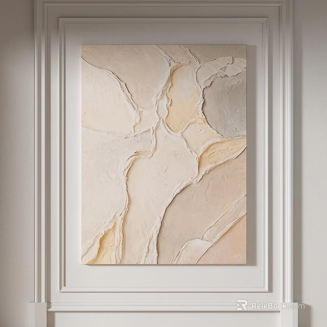 Abstract Painting With Soft Beige Cream And Light Gray Textured On White Wall 3d model 