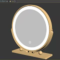 Round Illuminated Mirror with Gold Frame and Plant Curtain Reflection on Decorative Base