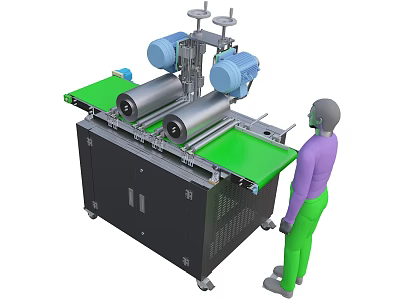 Industrial Processing Equipment With Green Conveyor Belt And Dual Rollers For Operator Operation 3d model
