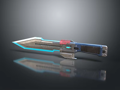 Futuristic Sci Fi Weapon Knife With Blue Red Glowing Elements And Metallic Tech Design 3d model