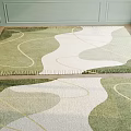 Square Rug With Green White Wavy Yellow Lines Fringe Design For Indoor Living Space