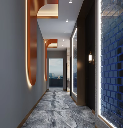 Luxury SPA Sauna Corridor With Modern Lighting And Marble Floor 3d model