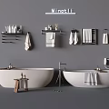 Elegant Modern Minotti Bathroom Interior With Freestanding Bathtub Shelves Towels And Toiletries