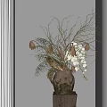 Rustic Ceramic Vase With White Orchids Twigs And Ferns In Natural Light