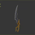 Decorative Sword With Blue Bladed Intricate Patterns And Orange Hilt Design
