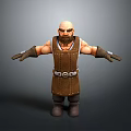 3D Muscular Bald Bearded Character Wearing Brown Leather Vest Long Gloves And Boots