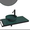 Modern Bathroom Washbasin with Green Basin Black Faucet and Round Mirror