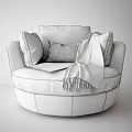 Comfortable Beige Single Sofa with Purple Pillow Gray Throw Blanket and Open Magazine