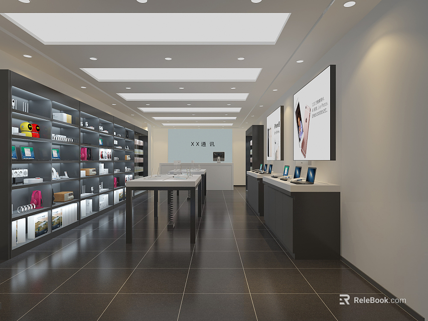 Modern Digital Store Interior With Display Shelves And Electronic Products 3d model 