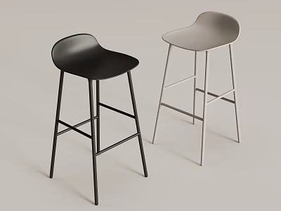Modern Black and Gray Bar Stools with Metal Legs and Crossed Design Structure 3d model
