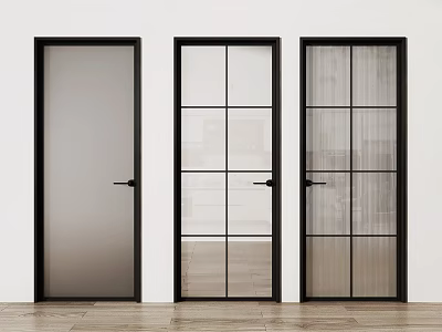 Modern Interior Hinged Doors With Black Frames And Various Glass Designs 3d model
