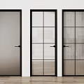 Modern Interior Hinged Doors With Black Frames And Various Glass Designs 3d model