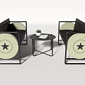 Contemporary Table Chair Set with Star Design Black Metal Frame and Small Plant