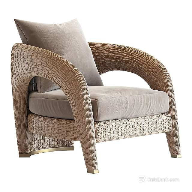 Stylish Wicker Armchair With Light Gray Cushion 3d model 