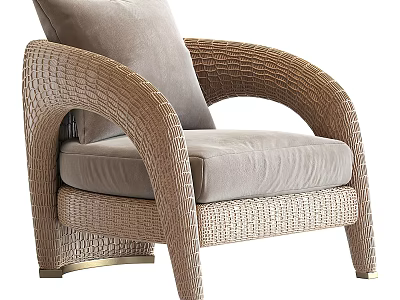 Stylish Wicker Armchair With Light Gray Cushion 3d model