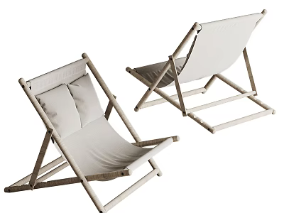 Two Minimalist Lounge Chairs With Wooden Frame And Beige Foldable Design 3d model