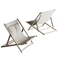 Two Minimalist Lounge Chairs With Wooden Frame And Beige Foldable Design