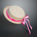 Stylish Straw Hat Featuring Pink Satin Ribbon And Bow Decoration For Summer