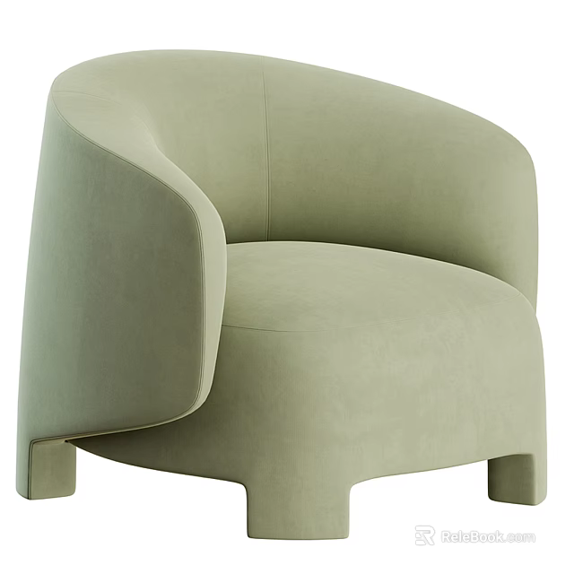 Modern Minimalist Light Green Accent Chair With Curved Armrests And Velvet Fabric 3d model 