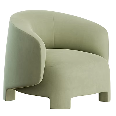 Modern Minimalist Light Green Accent Chair With Curved Armrests And Velvet Fabric 3d model