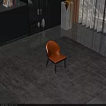 Modern Orange Leather Dining Chair With Black Metal Legs On Carpeted Floor