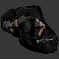 Bearded Miner Character In Vest Holding Pickaxe With Mining Lamp On Stone Base