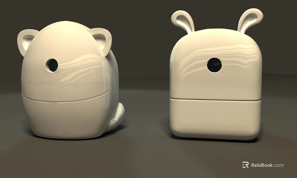 Decorative White Cartoon Animal Shaped Figurines With Wave Pattern And Black Dot 3d model 