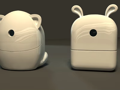 Decorative White Cartoon Animal Shaped Figurines With Wave Pattern And Black Dot 3d model