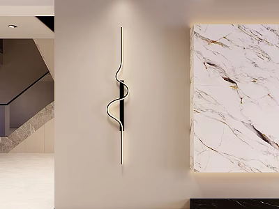 Elegant Modern Curved Wall Sconce Design With Marble Wall Interior Decor 3d model