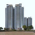 Modern High Rise Residential Buildings Exterior Design With Balconies Large Windows And Greenery