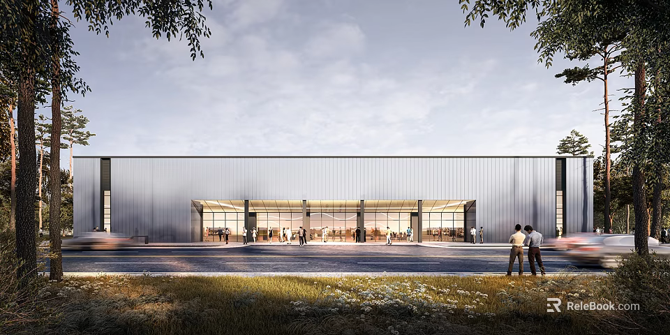 Modern Public Architecture Building With Glass Curtain Wall And Open Plaza Area 3d model 