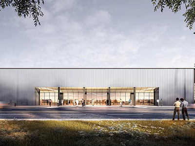 Modern Public Architecture Building With Glass Curtain Wall And Open Plaza Area 3d model