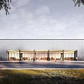 Modern Public Architecture Building With Glass Curtain Wall And Open Plaza Area