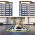 Elegant Entrance Gate of Modern High Rise Buildings with Central Fountain and Green Landscaping