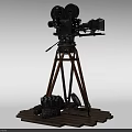 Vintage Style Digital Video Camera With Tripod Clapperboard And Wooden Base