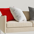 Modern Beige Two-Seater Sofa with Red White and Grey Textured Cushions and Metal Legs