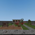 Aerial View Planning of Rooftop Garden With Lawn Pathway Pavilion and Flowers