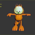 Garfield 3D Character Model With Orange Body Black Stripes Big Eyes Open Arms