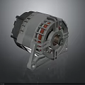 Industrial Electric Motor With Red Coils Gray Housing And Metal Shaft
