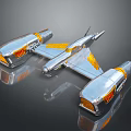 Futuristic Spacecraft Design Featuring Silver Body Yellow Thrusters And Reflective Surface 3d model